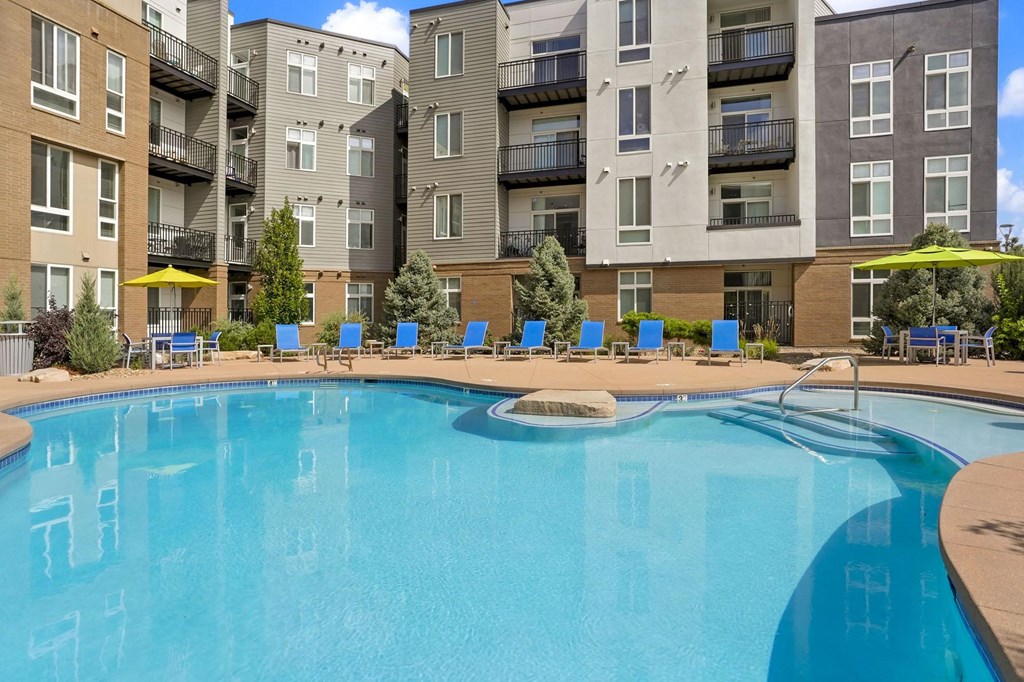 our apartments have a large pool with lounge chairs