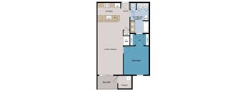 a floor plan of a room with a blue floor