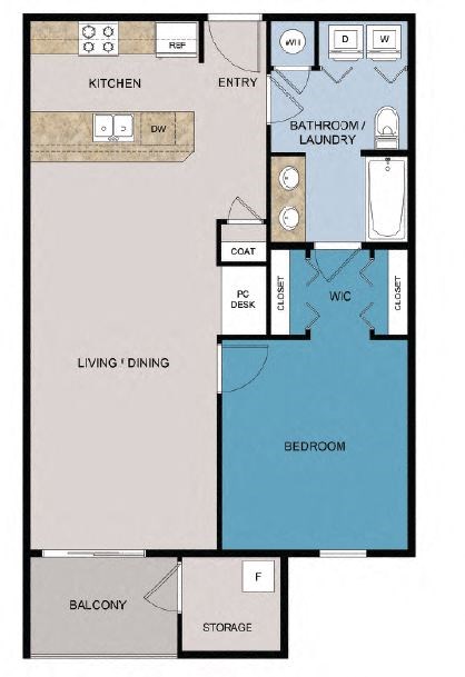 a floor plan of a room with a blue floor