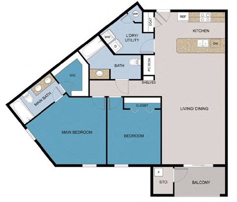 a conceptual floor plan of a two story residence with blue floors and beige walls