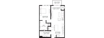 A black and white image of a floor plan for a home with a balcony, living room, bedroom, bathroom, kitchen, and a WIFI area.