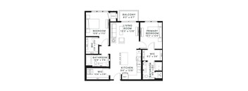 A black and white image of a floor plan for a two-bedroom apartment.
