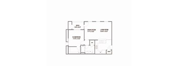 A floor plan of a room with a deck, dining room, living room, and a master bedroom.
