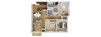 a 3d drawing of a floor plan with a bedroom and living room