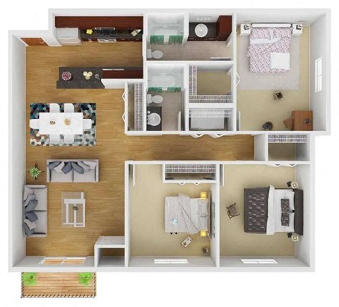 a 3d drawing of a floor plan with a bedroom and living room