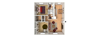 A series of images showing different views of a small apartment layout.