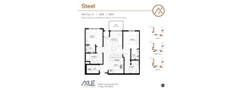 A floor plan for a steel apartment with a balcony and patio.