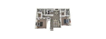 a stylized floor plan with a bedroom and a living room