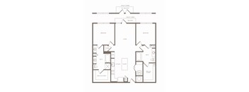 A floor plan of a home layout with two bedrooms, a living room, a kitchen, a bath, and a walk-in closet.