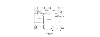 A floor plan of a two bedroom apartment with a living room and a balcony.