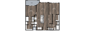 A floor plan of a house with a living room, dining room, kitchen, and bathrooms.