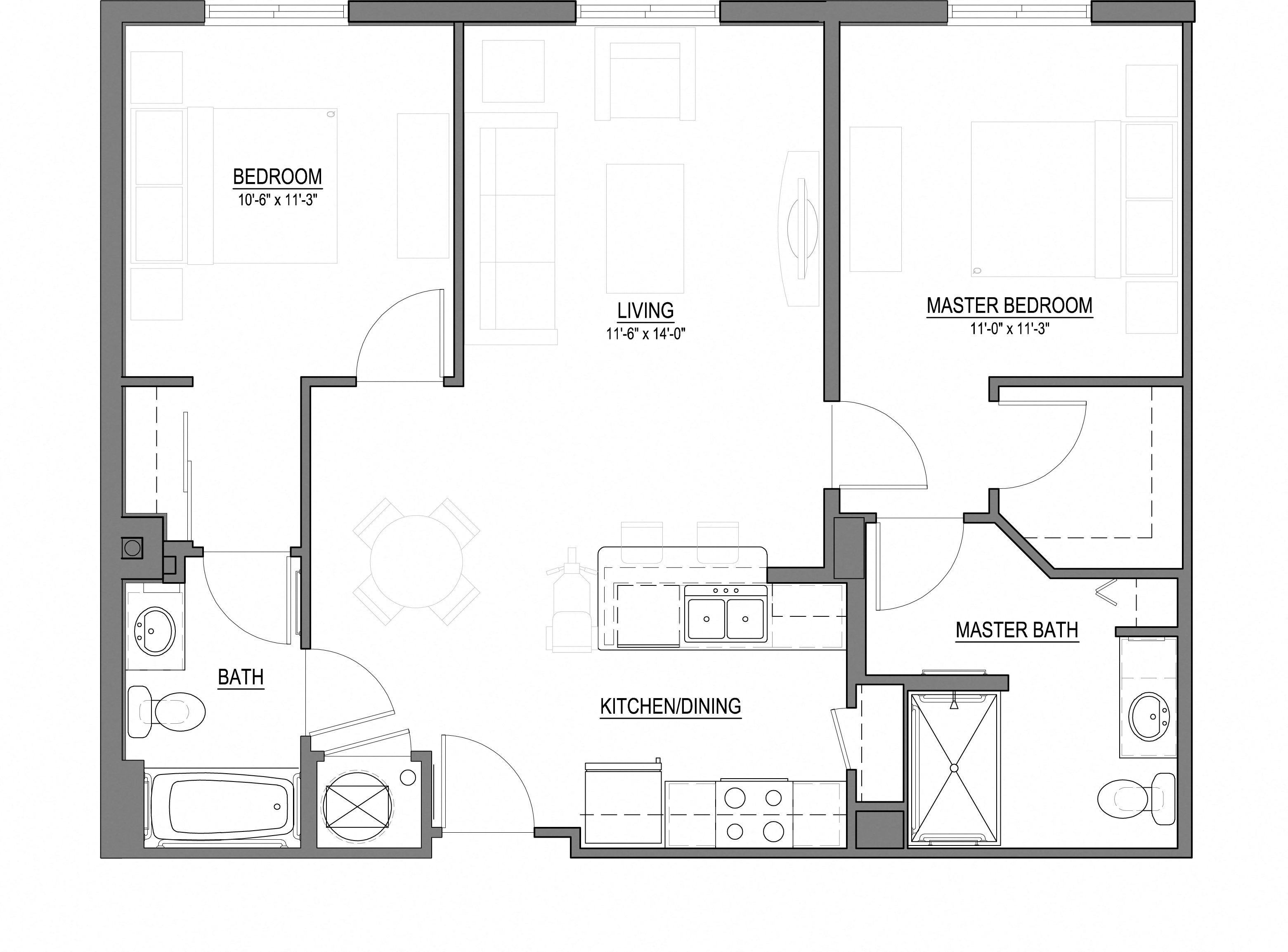 B1-E 2 Bed - 2 Bath |984 sq ft floorplan