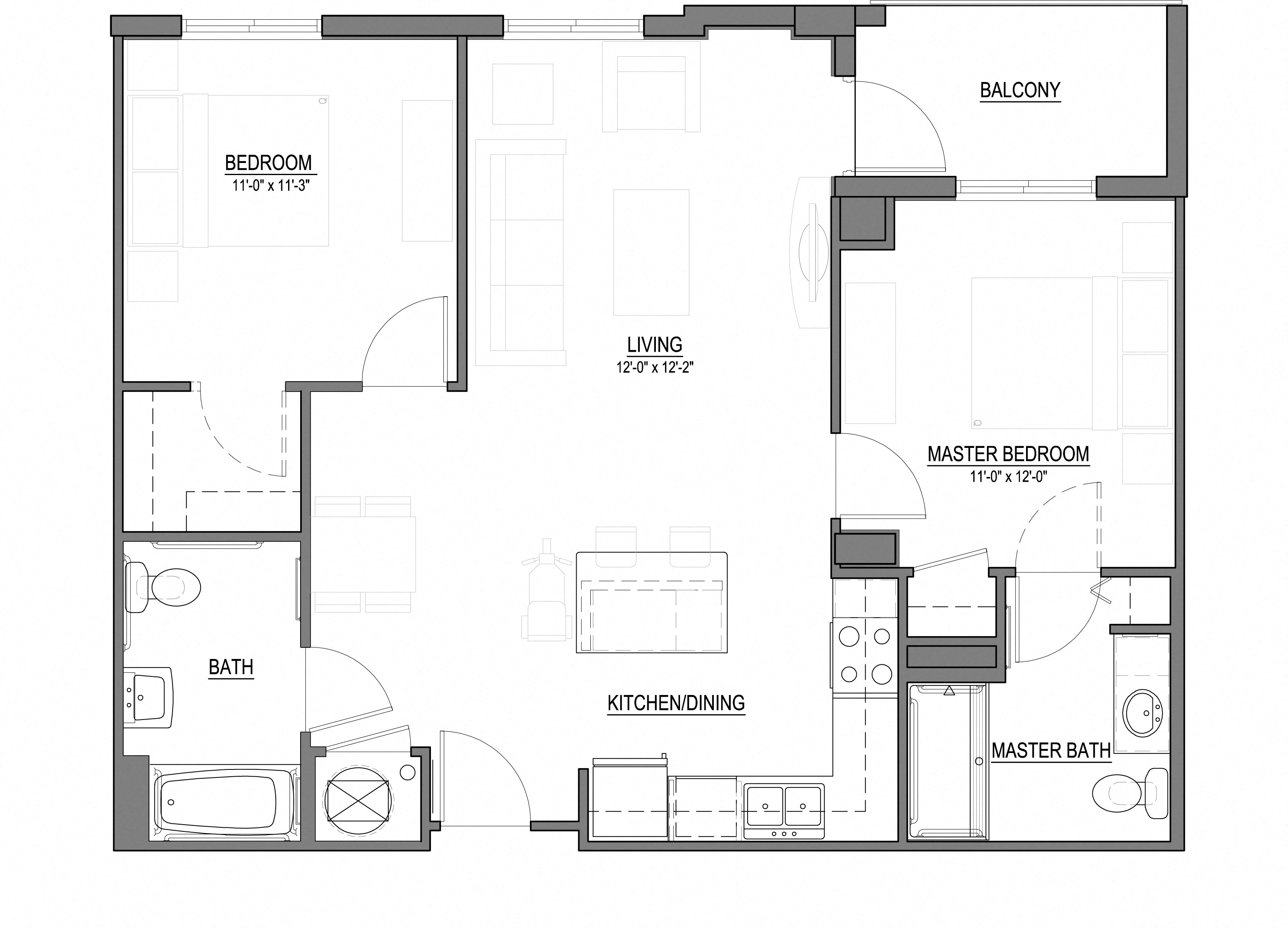 B1 2 Bed - 2 Bath |995 sq ft floorplan