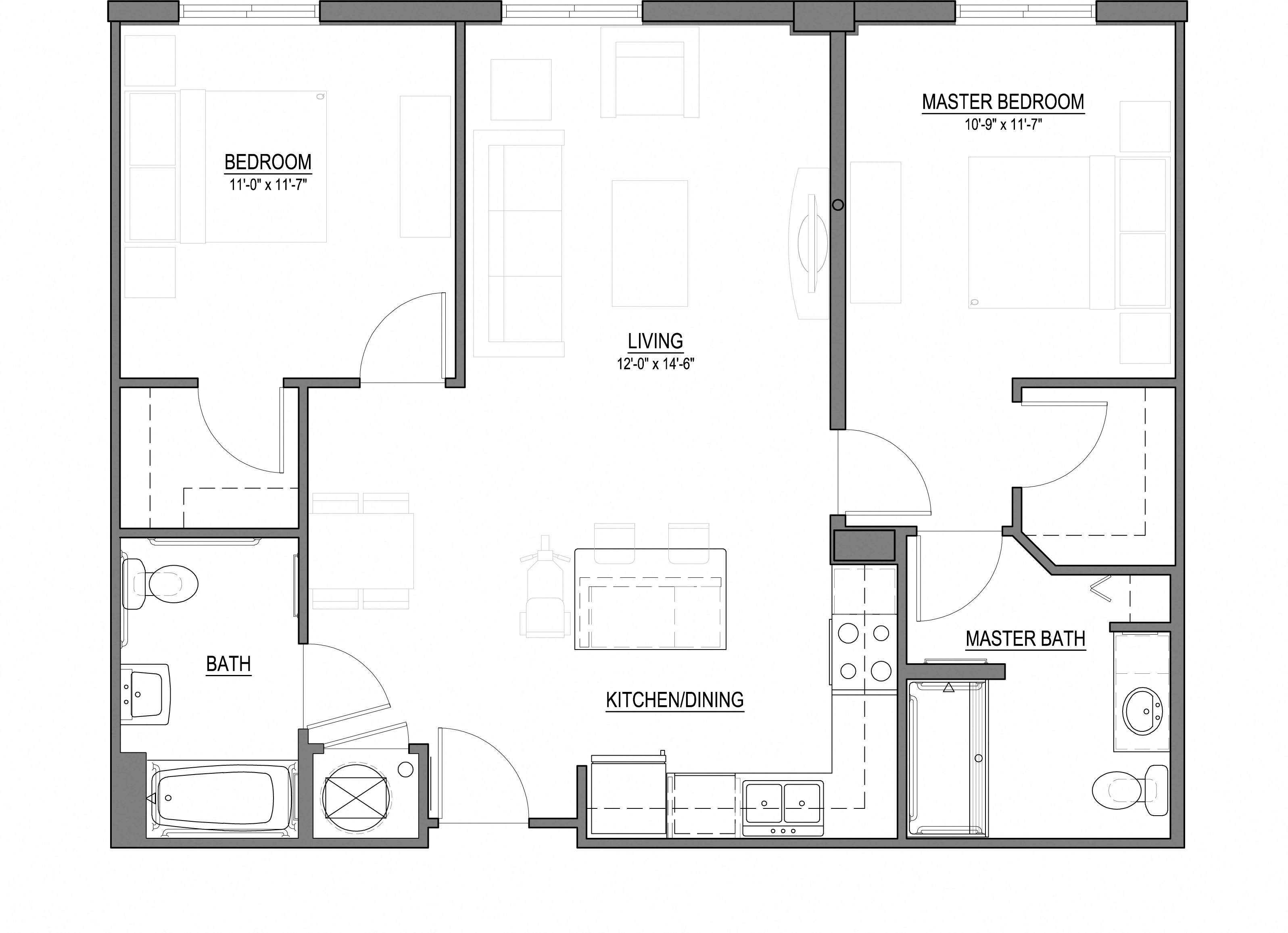 B1-T 2 Bed - 2 Bath |995 sq ft floorplan