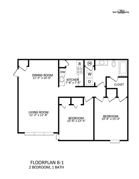 a floor plan of a 2 bedroom, 1 bath