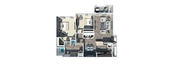 2 bedroom, 1 bathroom floor plan with 1,109 sq. ft. at Preston at Hillwood Apartments, a pet-friendly community in Murfreesboro, Tennessee, near Smyrna and Nashville.