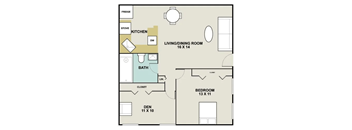 a floor plan of a small house with a bedroom and a living room