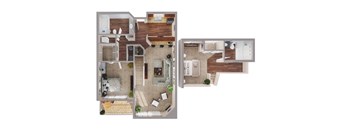 A floor plan of a two-story house with a living room, kitchen, and bedrooms.