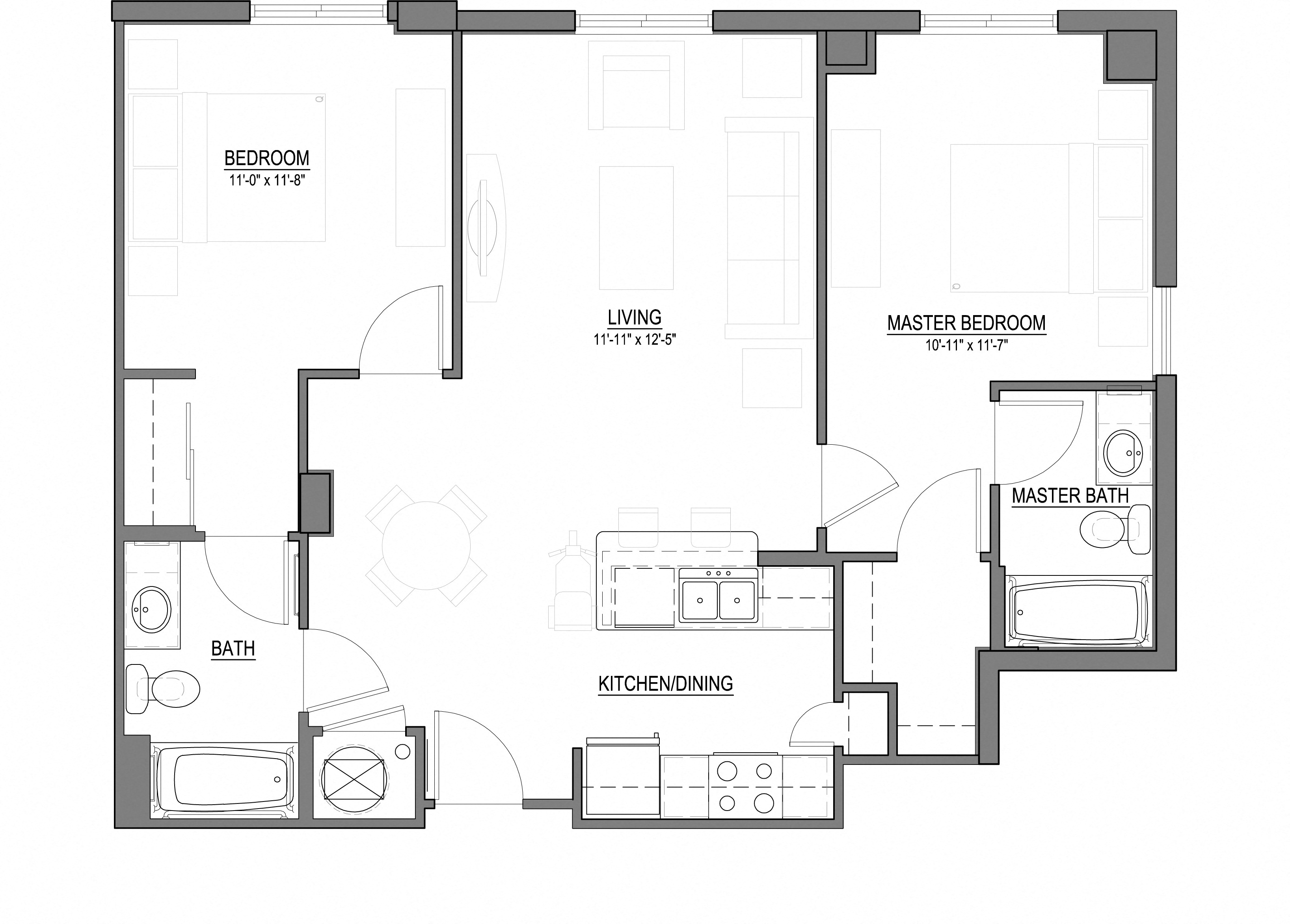 B2-B 2 Bed - 2 Bath |960 sq ft floorplan