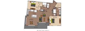 A floor plan of a B2b - 2 Bed / 2 Bath property with a total area of 1300 sq. ft.