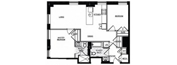 a floor plan of a house with a bedroom and a living room