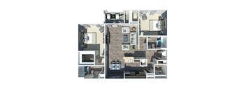 2 bedroom, 2 bathroom floor plan with 1,177 sq. ft. at Preston at Hillwood Apartments, a pet-friendly community in Murfreesboro, Tennessee, near Smyrna and Nashville.