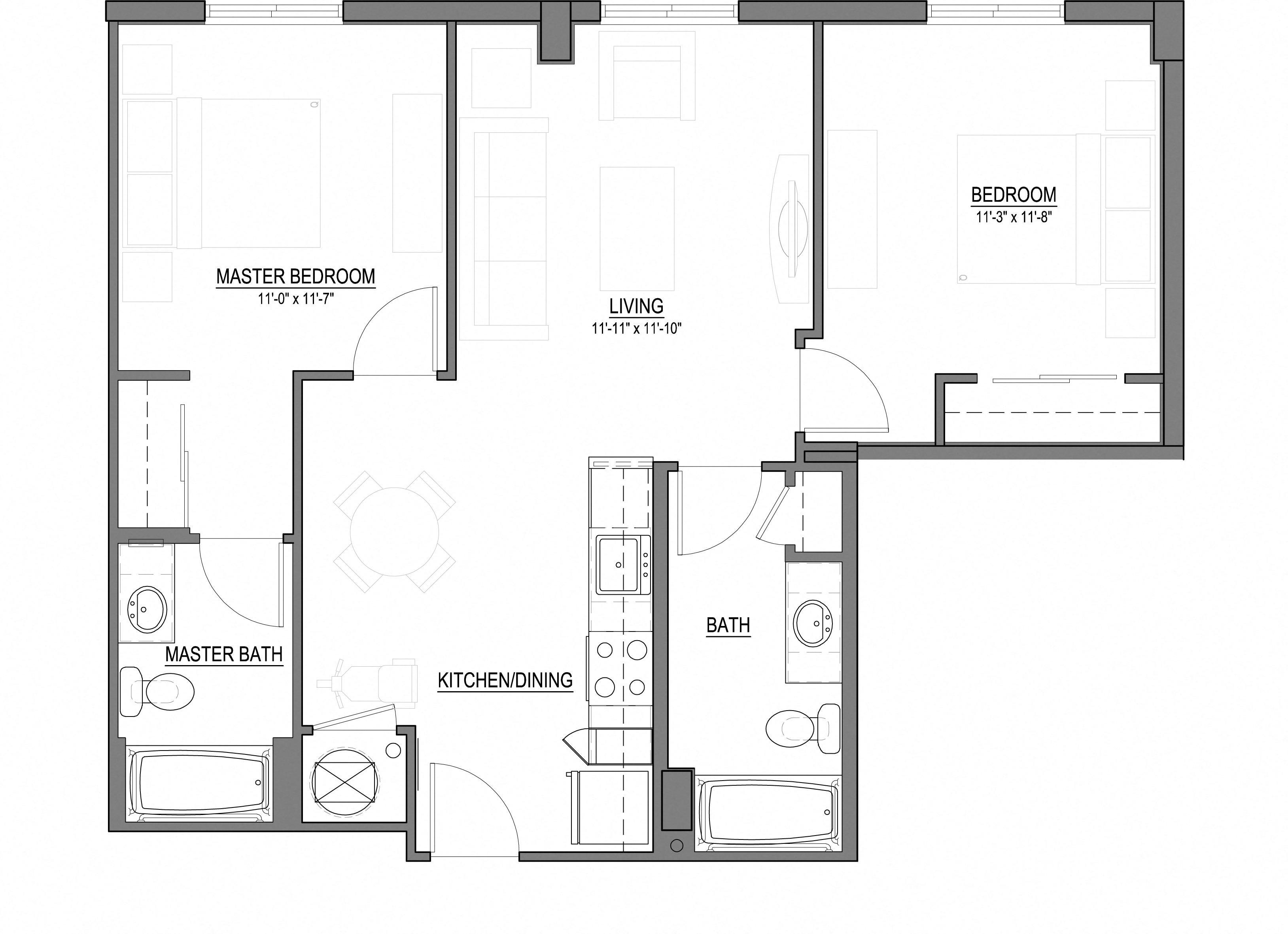 B3 2 Bed - 2 Bath |897 sq ft floorplan