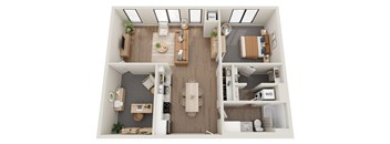 a 2 bedroom floor plan with a bathroom and a living room