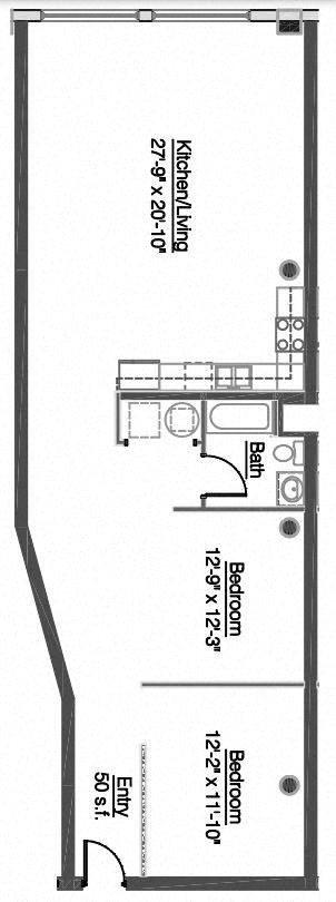 Fashion Square B4 2 bed 1 bath layout