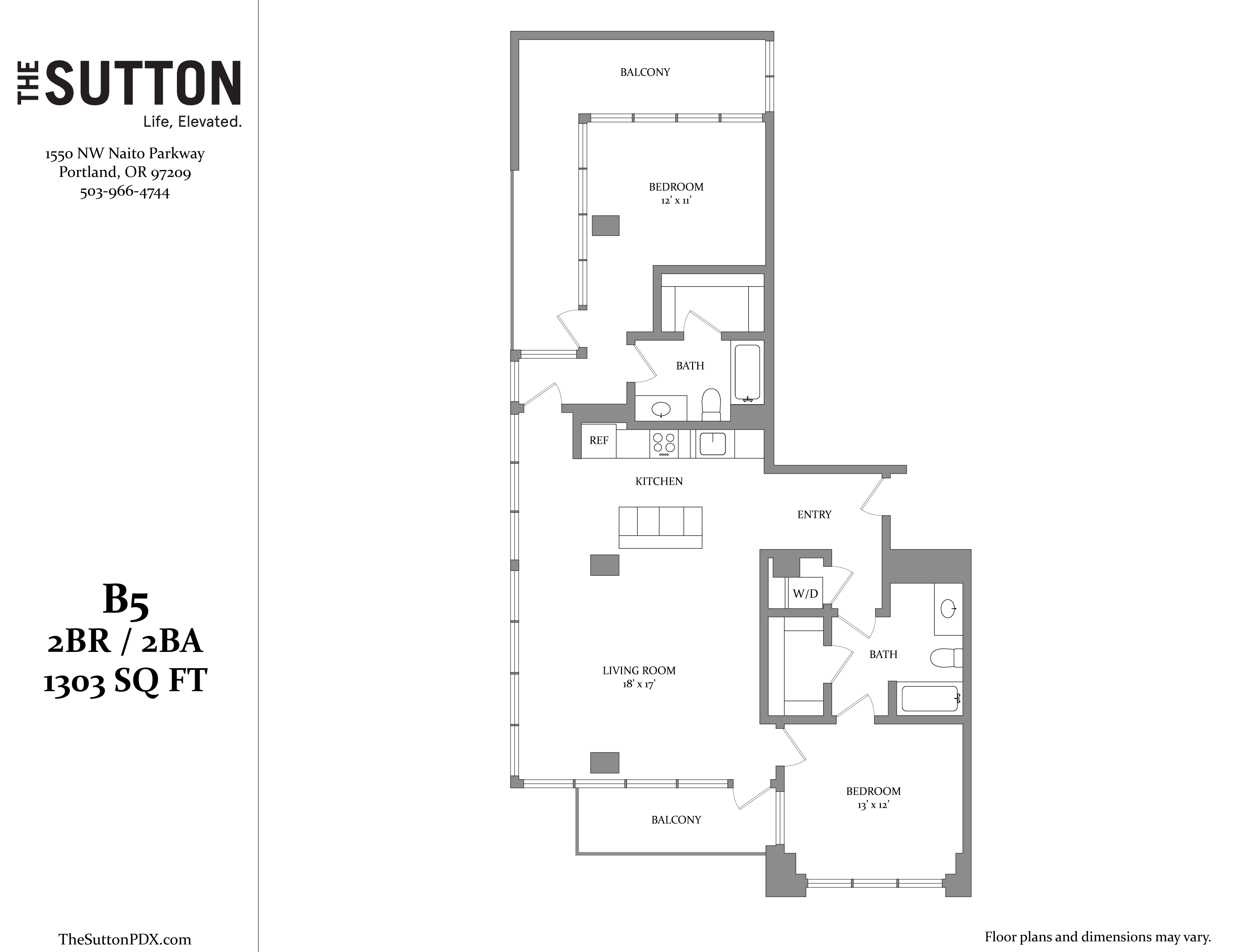A floor plan for a two bedroom, two bathroom apartment.