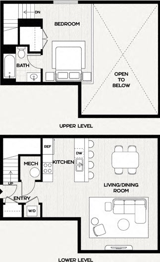 A diagram of a two-level home floor plan with labeled rooms.