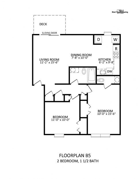 a floor plan for a 2 bedroom, 1 bath house