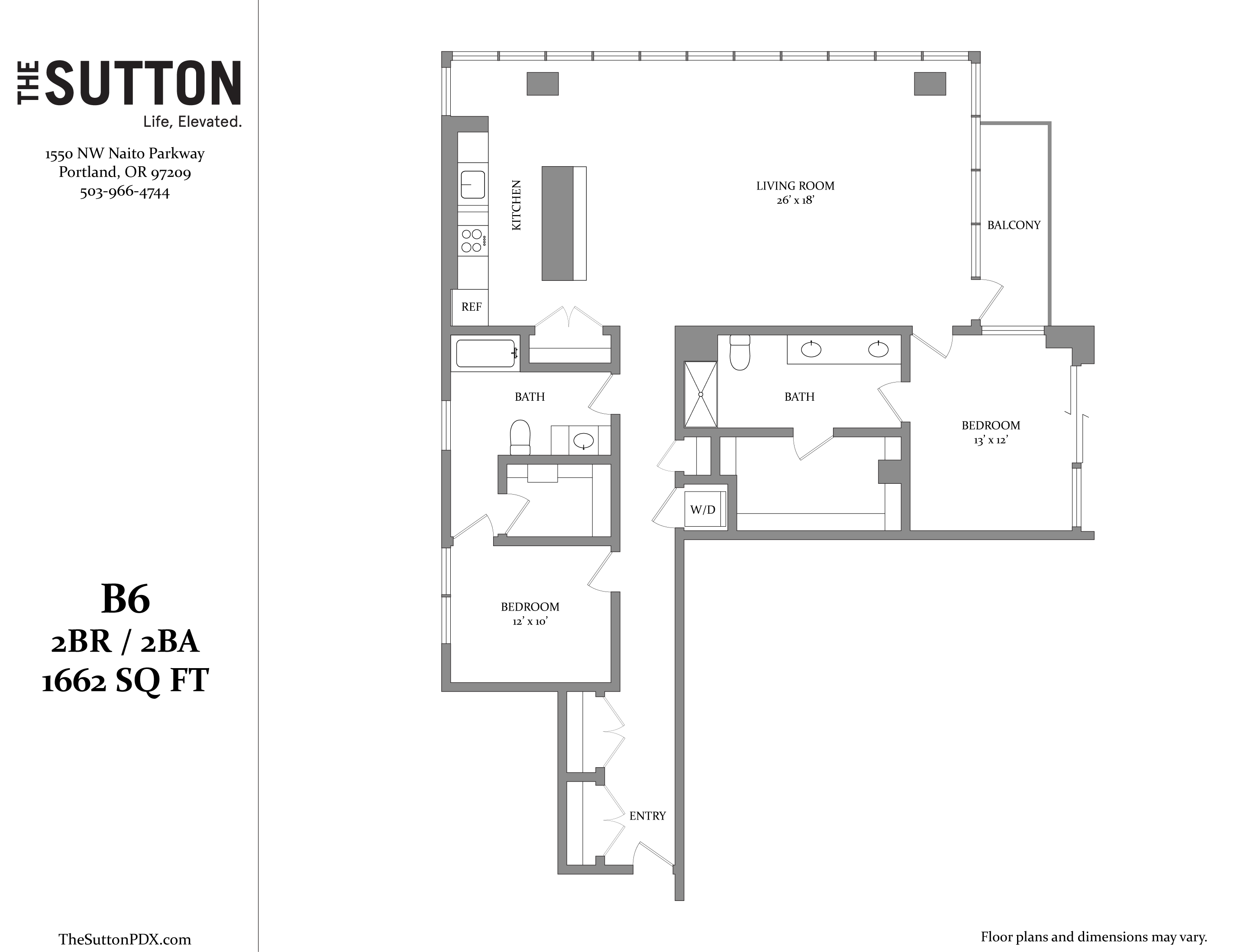 A floor plan for a property called The Sutton, which is 1662 square feet in size.
