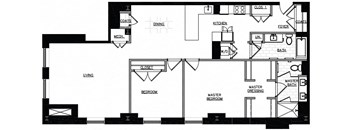 a floor plan of a small house with a bedroom and a living room