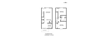 a floor plan of a 2 bedroom, 1 bath apartment