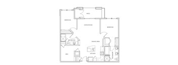 A black and white floor plan of a house with labeled rooms.
