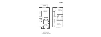 a floor plan of 2 bedroom, 1 bath