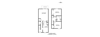 a floorplan of a two bedroom apartment with a living room and a bedroom with a bathroom