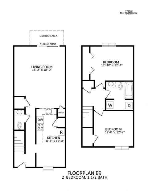 a floorplan of a two bedroom apartment with a living room and a bedroom with a bathroom