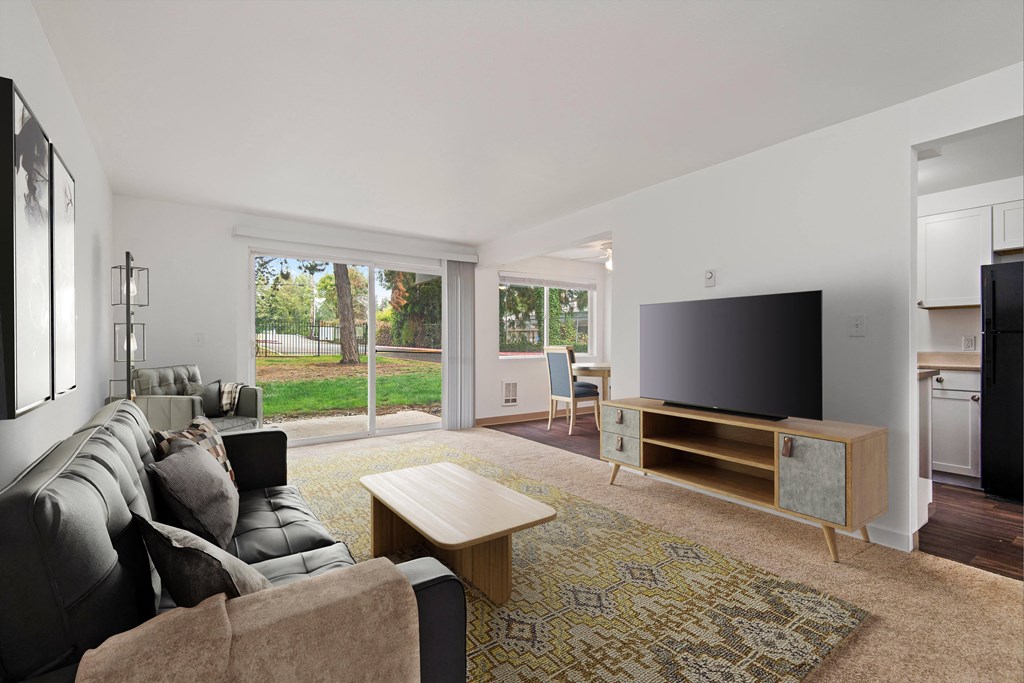 a living room with a couch and a television