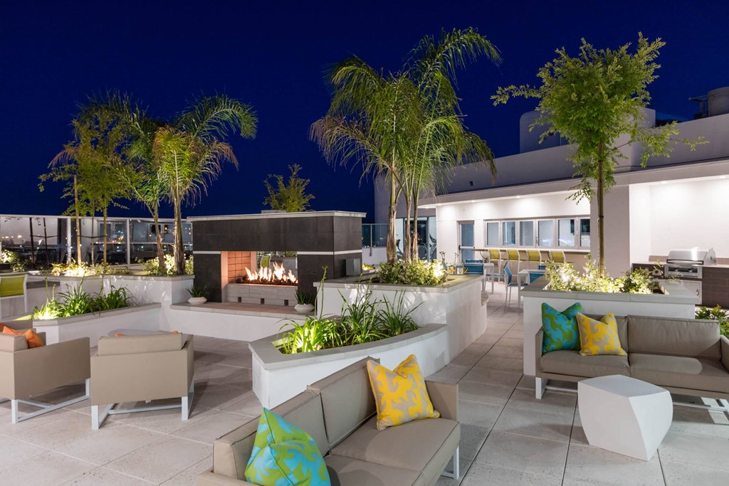 a rendering of the rooftop terrace at night