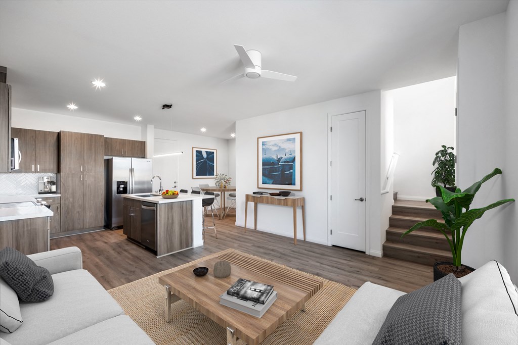 a living room with a couch and a coffee table
