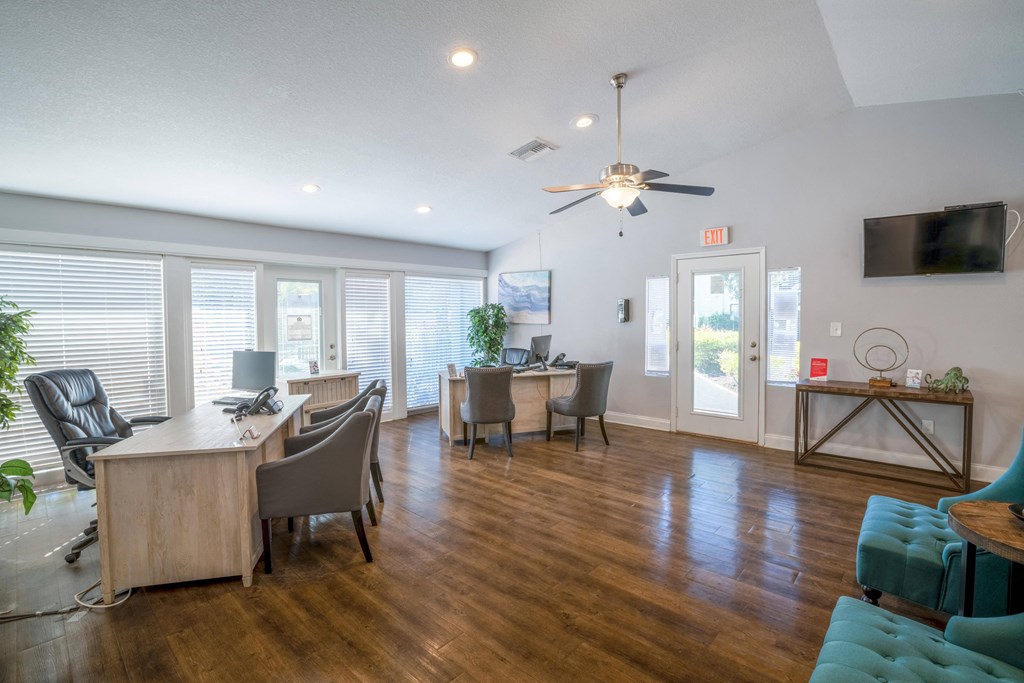 Modern interior of leasing office at Belara Lakes apartment community in Tampa’s Egypt Lake / Lowry Park area