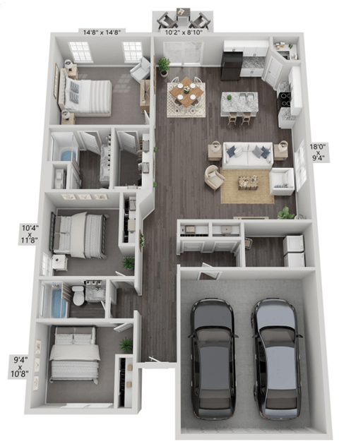 a floor plan of a 3 bedroom apartment at the residences at silver hill in suitland,