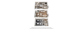 Three different floor plans of a house are shown.
