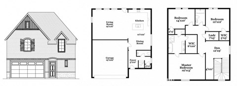 three floor plan of a house with different views of it