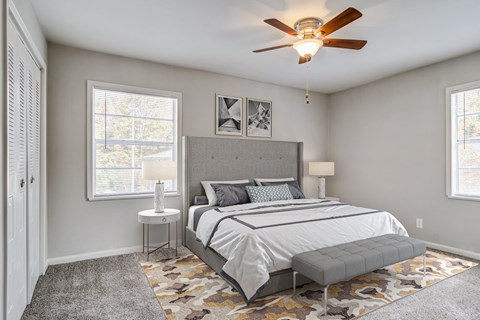 Bedroom with large window at Brookview apartments in Douglasville, Georgia near Atlanta-Sandy Springs-Roswell metro area
