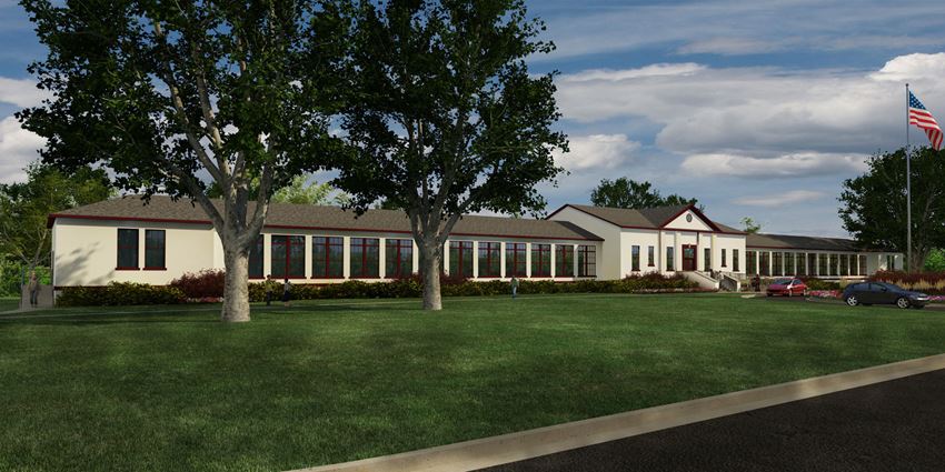 Rendering-Exterior of clubhouse, Beautiful landscaping