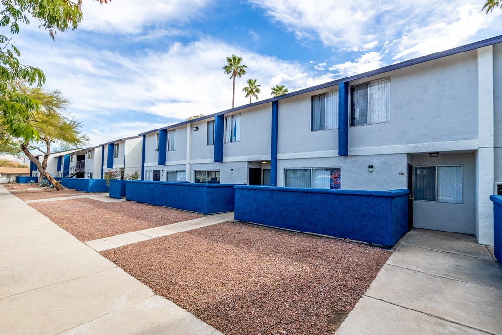 Exterior view of Midtown on Seneca, a pet-friendly apartment community near East Central Tucson, Tucson, AZ.