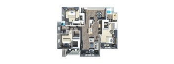 3 bedroom, 2 bathroom floor plan with 1,393 sq. ft. at Preston at Hillwood Apartments, a pet-friendly community in Murfreesboro, Tennessee, near Smyrna and Nashville.